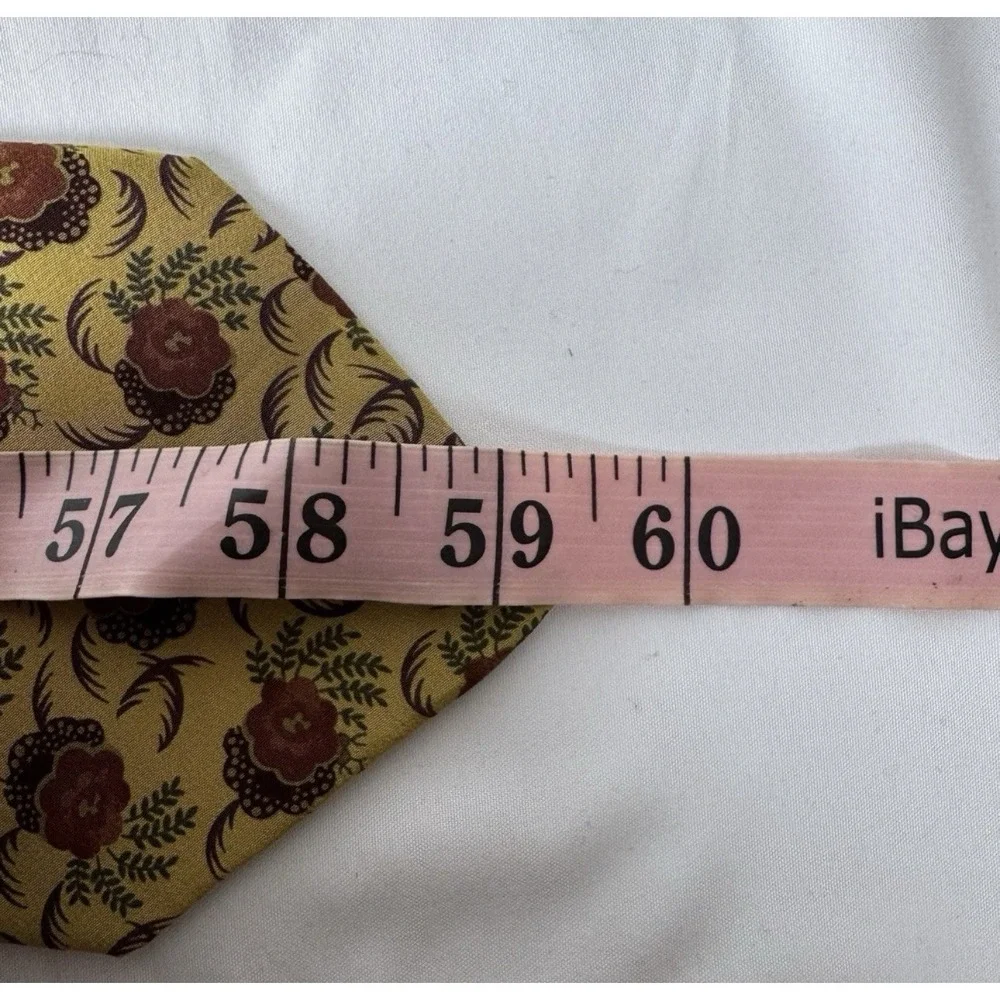 Chaps Ralph‎ Lauren Silk Floral Tie Yellow Gold With Flower Print Retro Formal